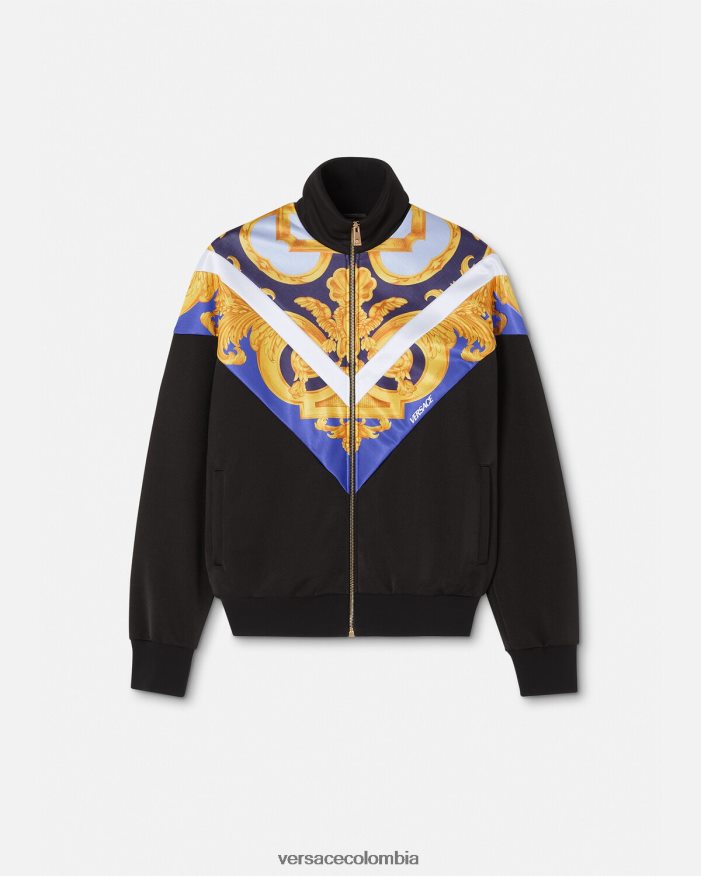 hombres sudadera con cremallera barroco 660 Versace azul y oro 2RP40F1417 ropa