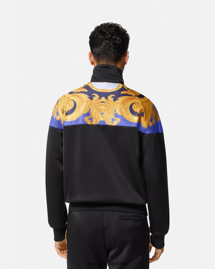 hombres sudadera con cremallera barroco 660 Versace azul y oro 2RP40F1417 ropa