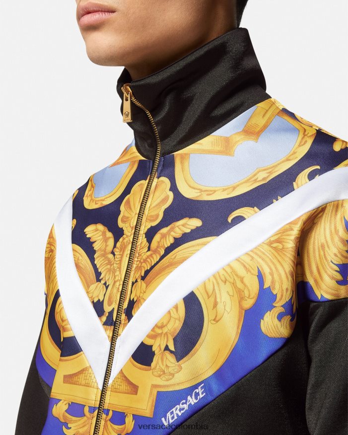 hombres sudadera con cremallera barroco 660 Versace azul y oro 2RP40F1417 ropa