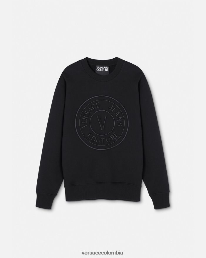 hombres sudadera con emblema en V bordado Versace negro 2RP40F2412 ropa
