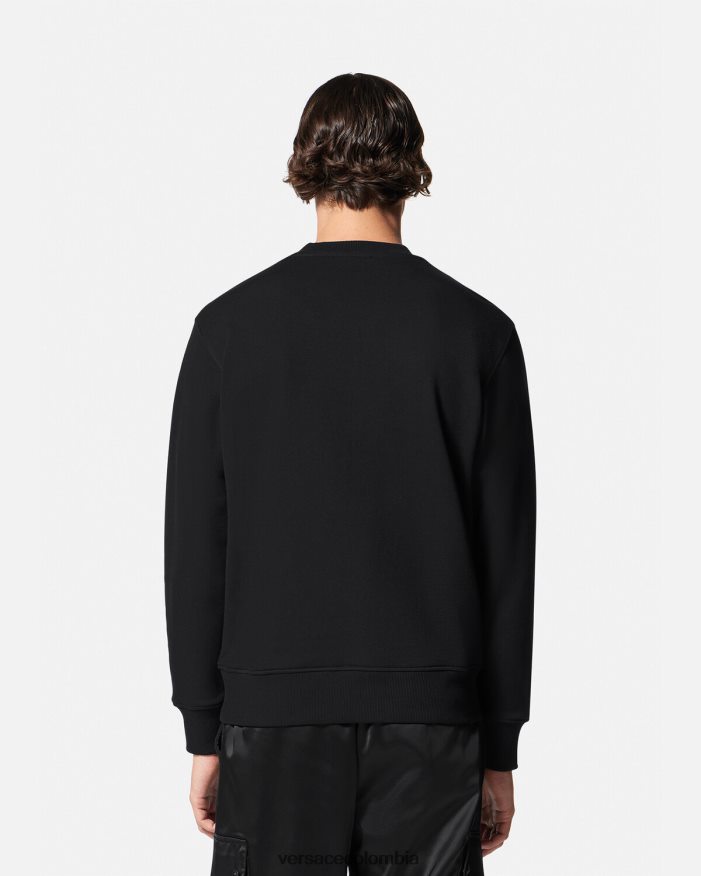 hombres sudadera con emblema en V bordado Versace negro 2RP40F2412 ropa
