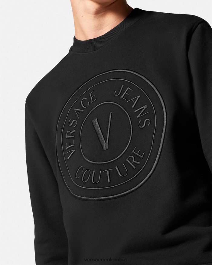 hombres sudadera con emblema en V bordado Versace negro 2RP40F2412 ropa