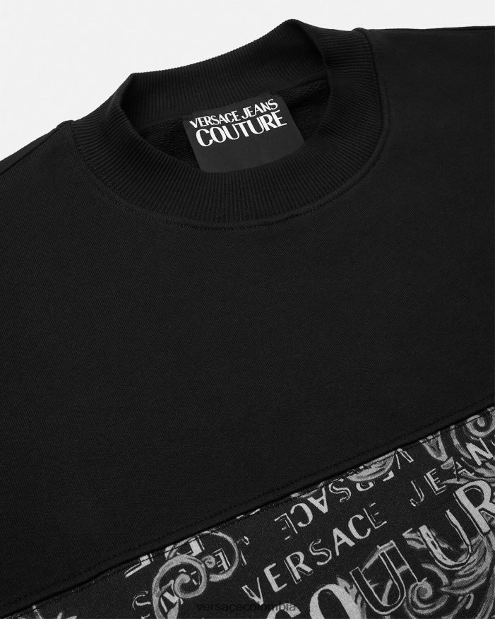 hombres sudadera con logo de alta costura Versace negro 2RP40F2406 ropa