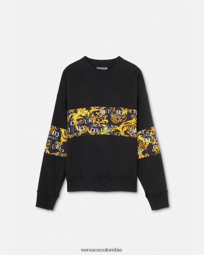 hombres sudadera con logo de alta costura Versace oro negro 2RP40F2407 ropa