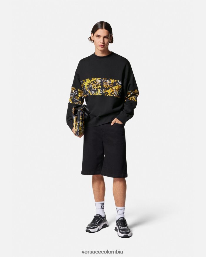 hombres sudadera con logo de alta costura Versace oro negro 2RP40F2407 ropa