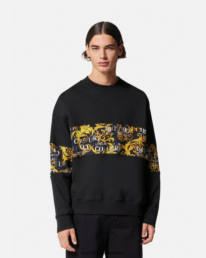 hombres sudadera con logo de alta costura Versace oro negro 2RP40F2407 ropa