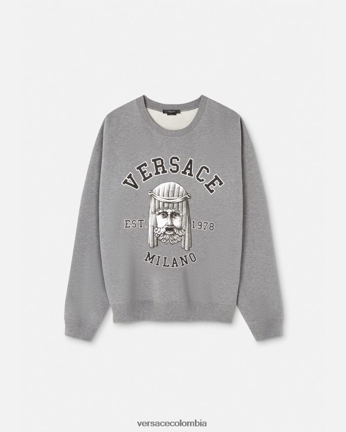 hombres sudadera con logo de la maschera Versace gris 2RP40F1415 ropa