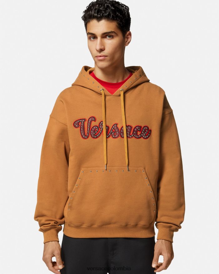 hombres sudadera con logo universitario y apliques Versace naranja 2RP40F1426 ropa