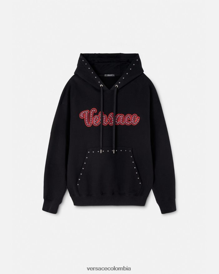hombres sudadera con logo universitario y apliques Versace negro 2RP40F1425 ropa