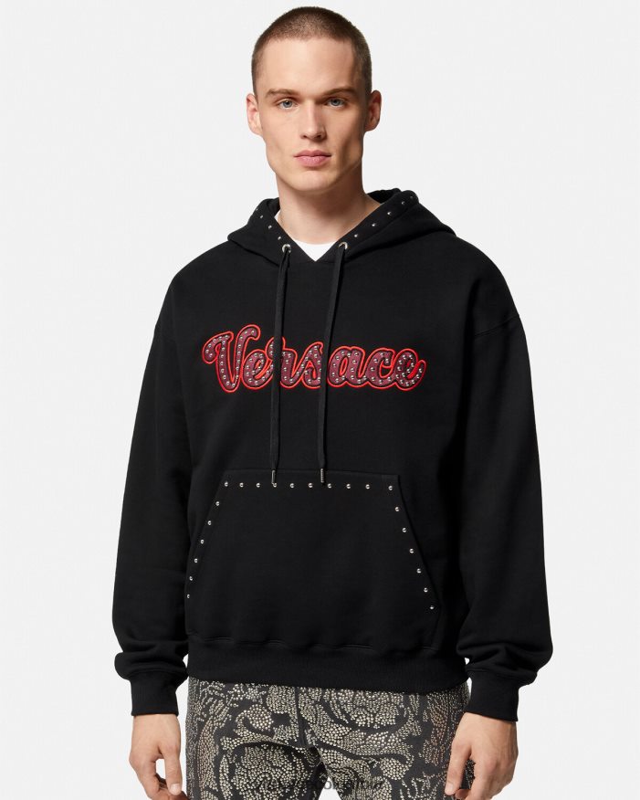 hombres sudadera con logo universitario y apliques Versace negro 2RP40F1425 ropa