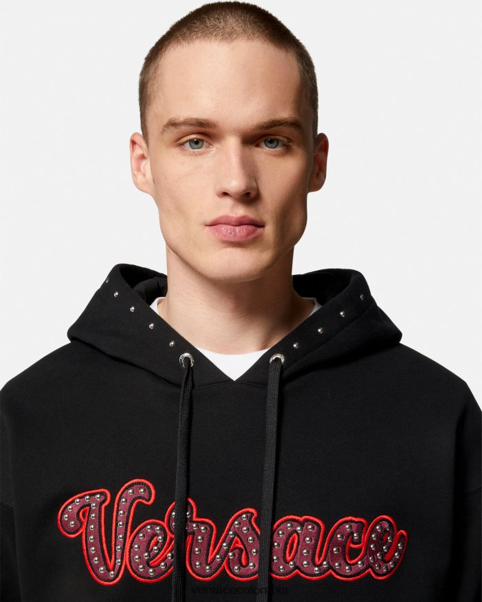 hombres sudadera con logo universitario y apliques Versace negro 2RP40F1425 ropa