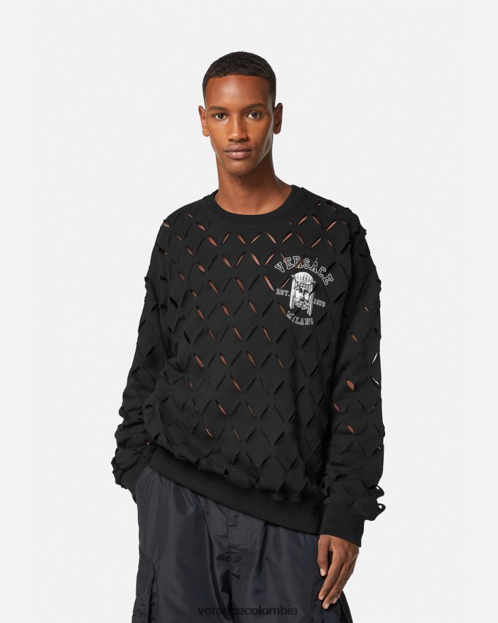 hombres sudadera con logo y logo de la maschera Versace negro 2RP40F1422 ropa