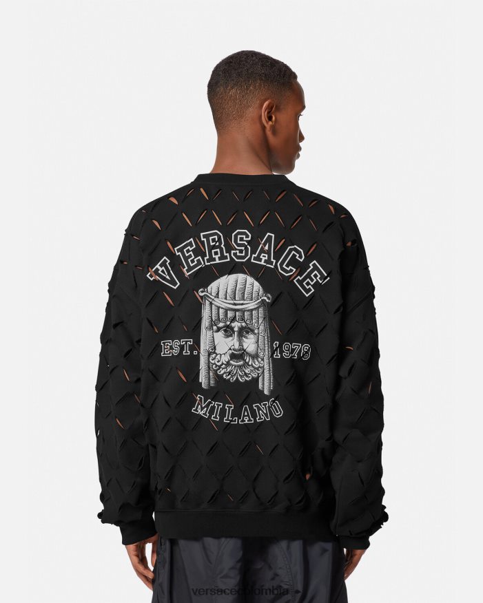 hombres sudadera con logo y logo de la maschera Versace negro 2RP40F1422 ropa