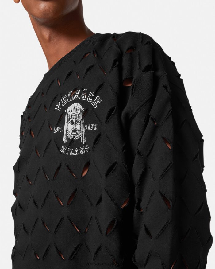 hombres sudadera con logo y logo de la maschera Versace negro 2RP40F1422 ropa