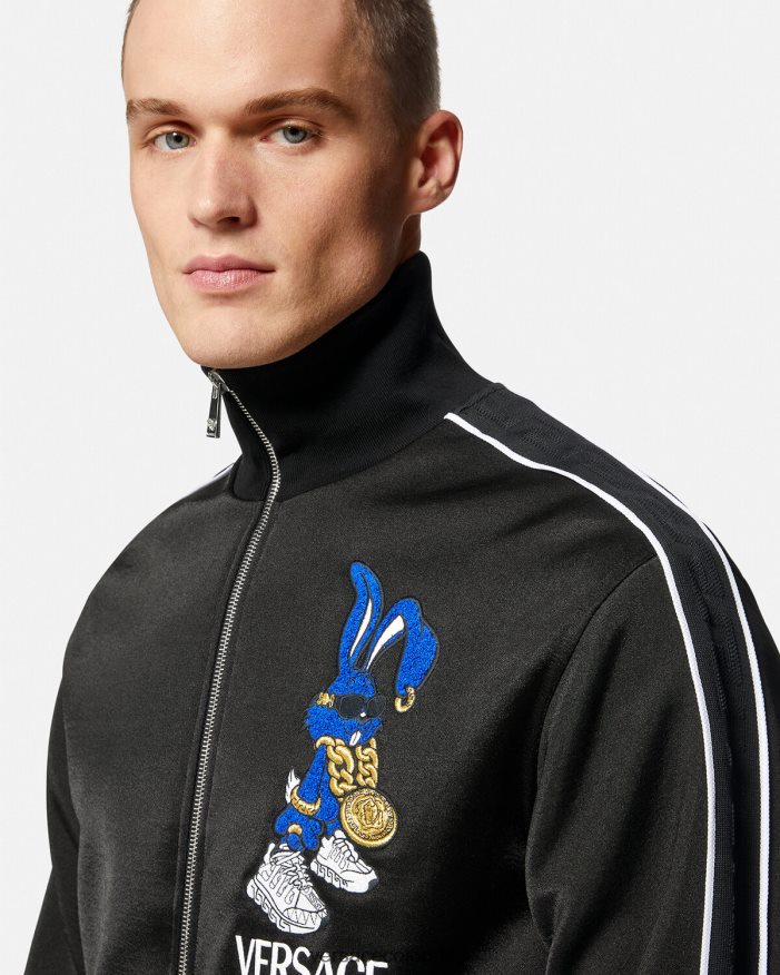 hombres sudadera de conejo del festival de primavera Versace negro 2RP40F1418 ropa