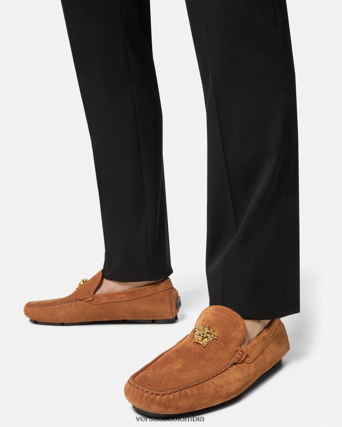 hombres zapatos driver la medusa de gamuza Versace marrón 2RP40F1603 zapato