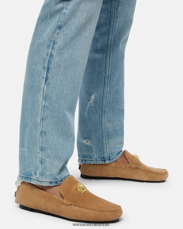 hombres zapatos driver la medusa de gamuza Versace marrón 2RP40F1605 zapato