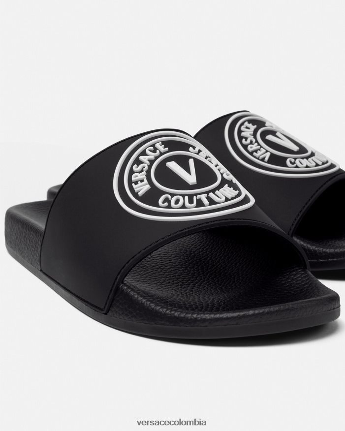 hombres chanclas con logo y emblema en V Versace negro 2RP40F2458 zapato