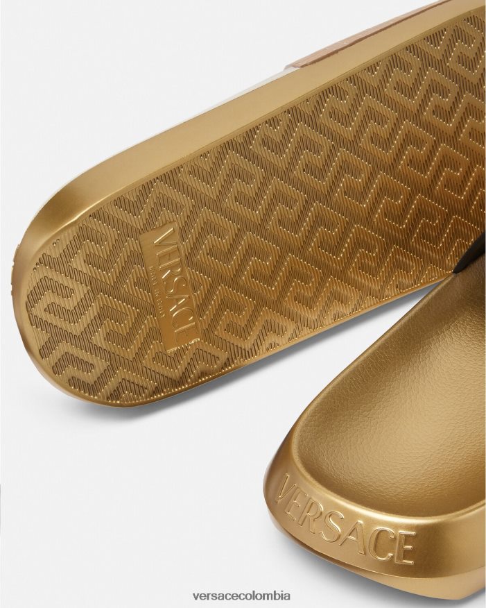 hombres chanclas integrales Versace marrón y dorado 2RP40F1586 zapato