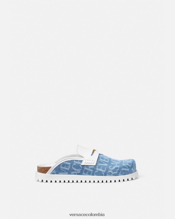 hombres mules con medusa en denim integral Versace azul claro 2RP40F1562 zapato