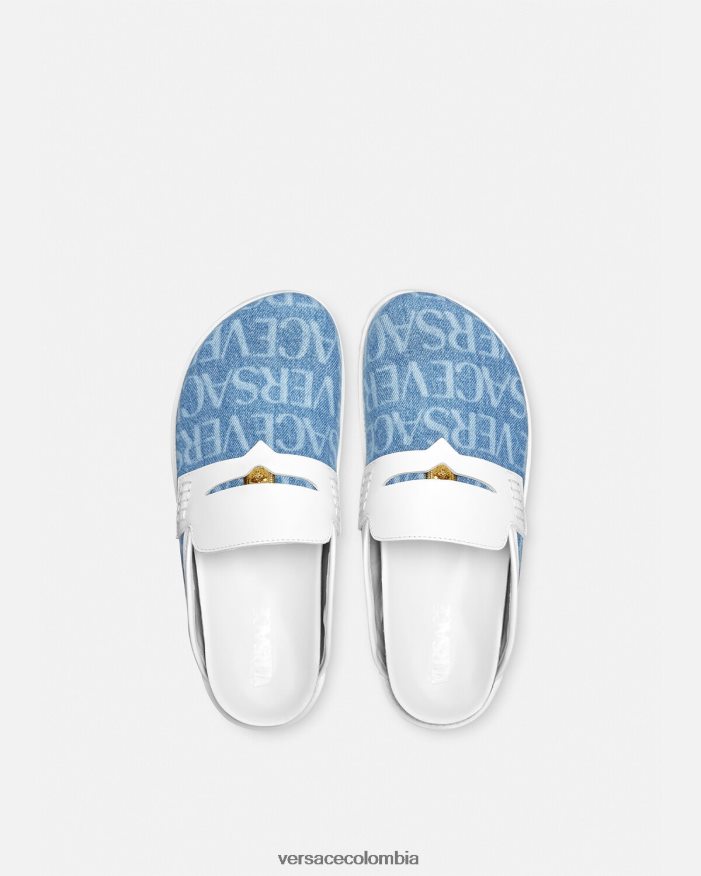 hombres mules con medusa en denim integral Versace azul claro 2RP40F1562 zapato
