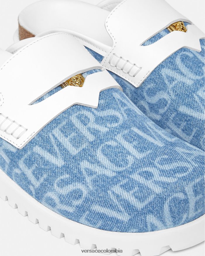 hombres mules con medusa en denim integral Versace azul claro 2RP40F1562 zapato
