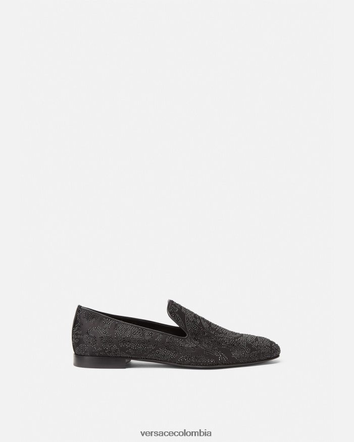 hombres pantuflas con silueta barroca y cristales Versace negro 2RP40F1568 zapato