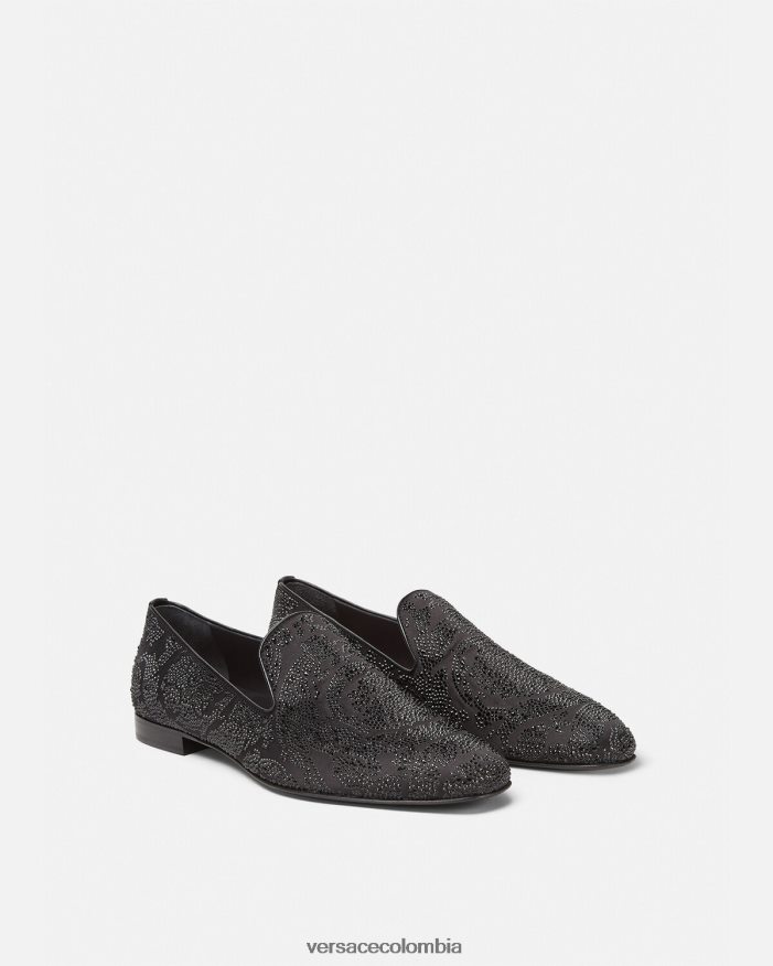 hombres pantuflas con silueta barroca y cristales Versace negro 2RP40F1568 zapato