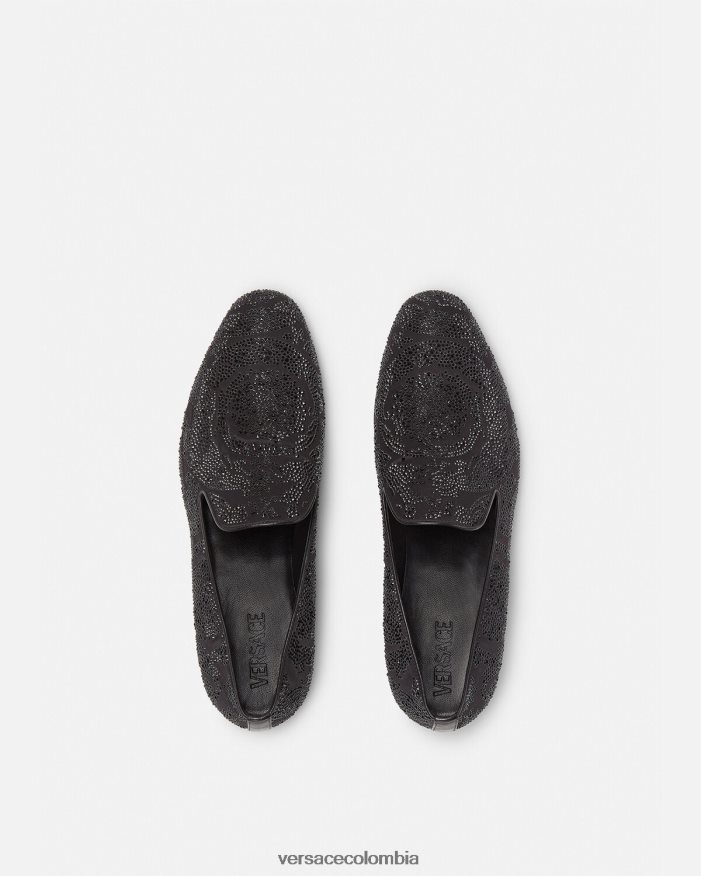 hombres pantuflas con silueta barroca y cristales Versace negro 2RP40F1568 zapato