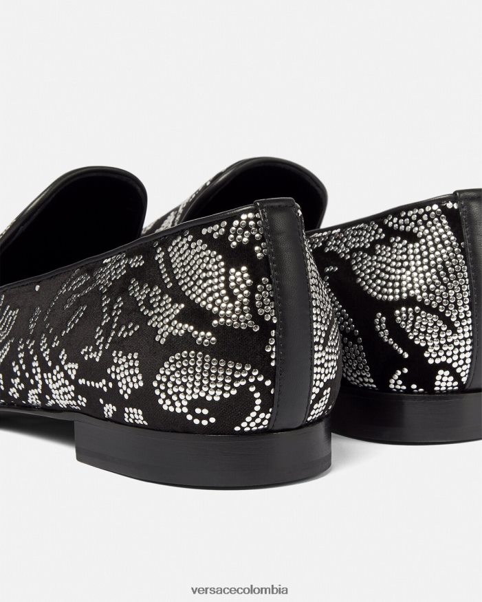 hombres pantuflas con silueta barroco y tachuelas Versace negro 2RP40F1571 zapato