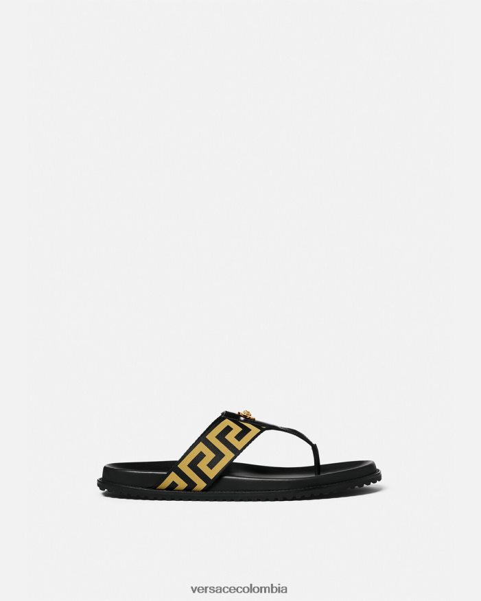 hombres sandalias con greca y medusa Versace oro negro 2RP40F1591 zapato