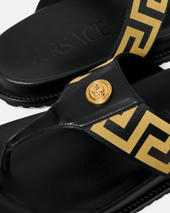 hombres sandalias con greca y medusa Versace oro negro 2RP40F1591 zapato