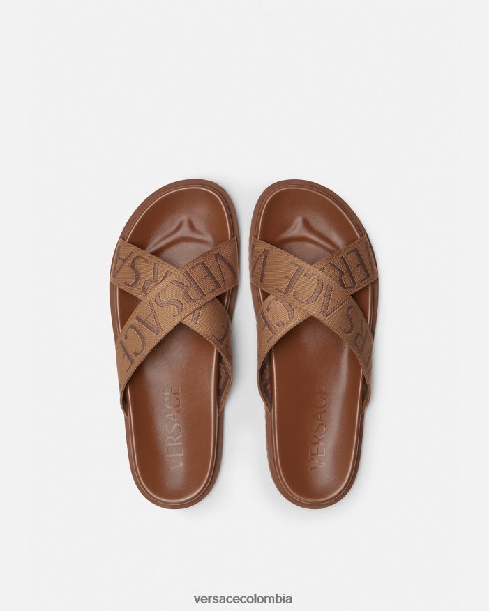 hombres sandalias por toda la prenda Versace marrón 2RP40F1584 zapato