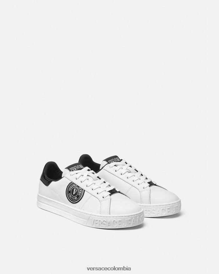 hombres tenis Court 88 con logo y emblema en V Versace blanco negro 2RP40F2444 zapato