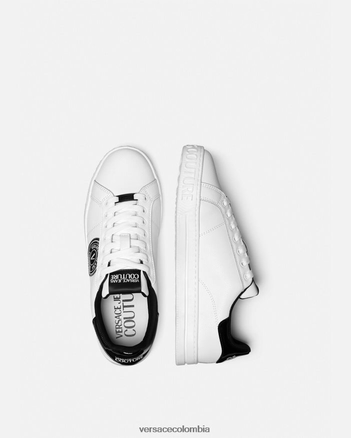 hombres tenis Court 88 con logo y emblema en V Versace blanco negro 2RP40F2444 zapato