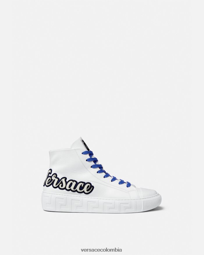hombres zapatillas altas varsity con greca Versace azul blanco 2RP40F1556 zapato