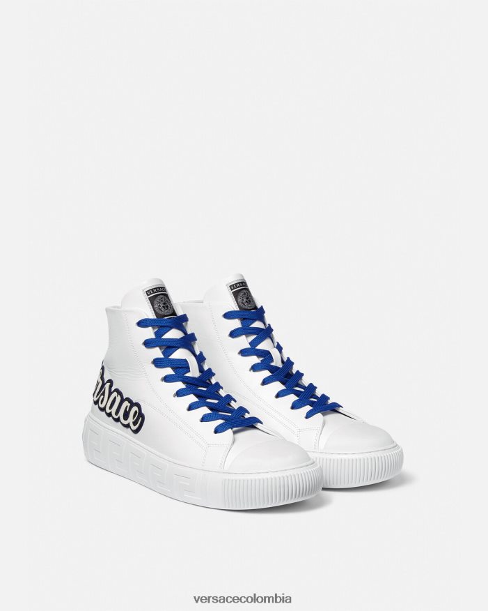 hombres zapatillas altas varsity con greca Versace azul blanco 2RP40F1556 zapato