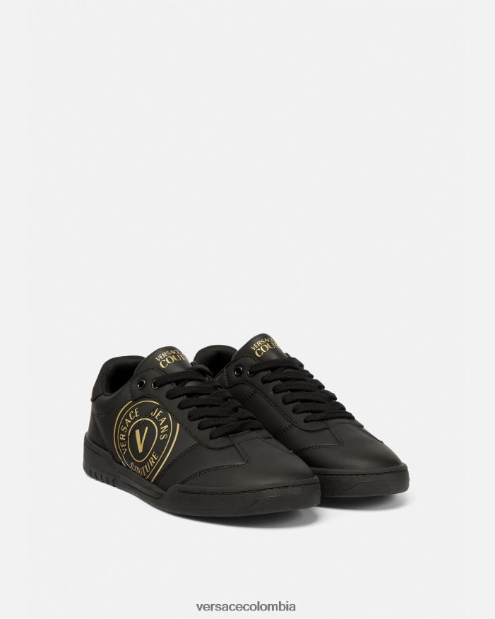 hombres zapatillas brooklyn con emblema en V Versace oro negro 2RP40F2443 zapato