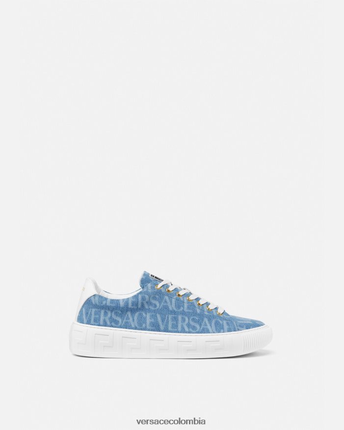 hombres zapatillas con greca en denim integral Versace azul claro 2RP40F1548 zapato
