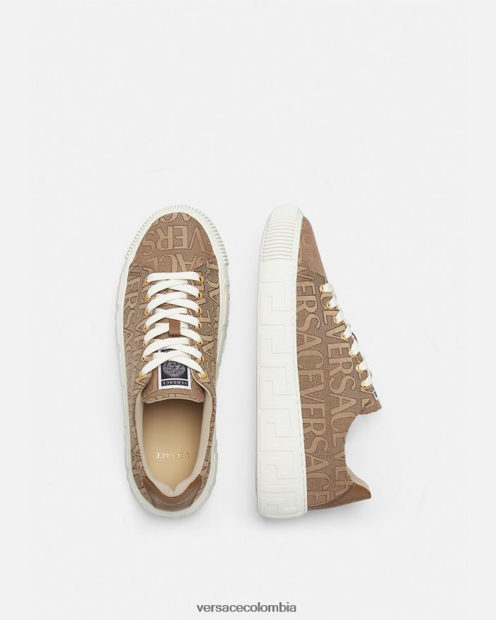 hombres zapatillas con greca en toda la prenda Versace marrón 2RP40F1515 zapato