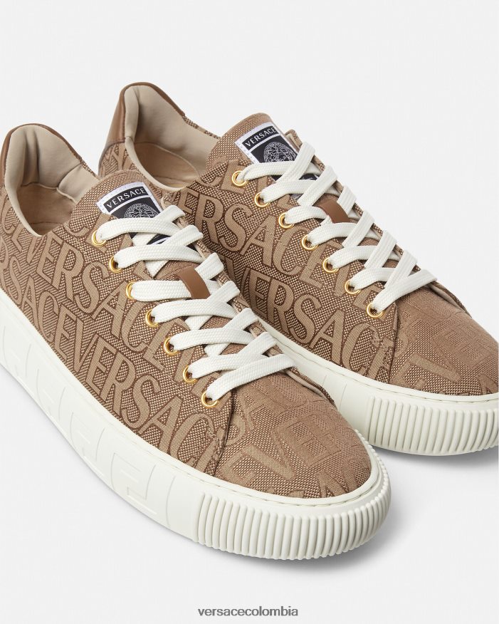 hombres zapatillas con greca en toda la prenda Versace marrón 2RP40F1515 zapato