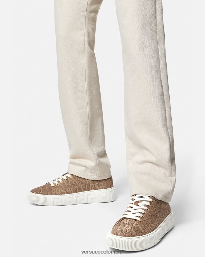 hombres zapatillas con greca en toda la prenda Versace marrón 2RP40F1515 zapato