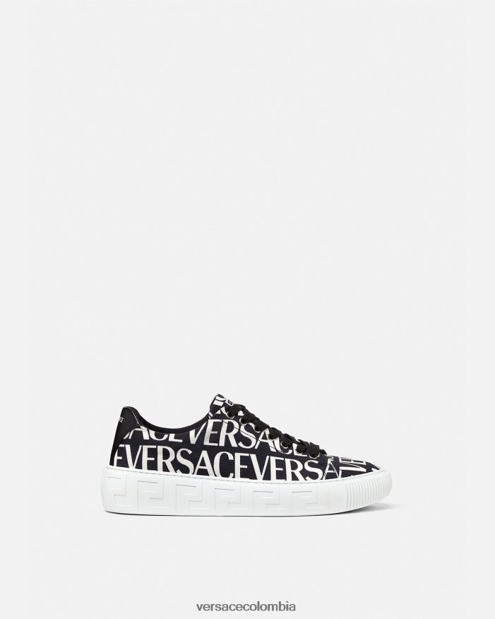 hombres zapatillas con greca en toda la prenda Versace negro y estampado 2RP40F1550 zapato