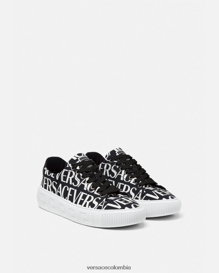 hombres zapatillas con greca en toda la prenda Versace negro y estampado 2RP40F1550 zapato