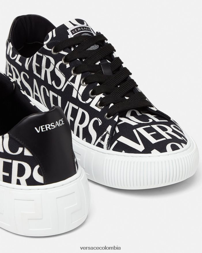 hombres zapatillas con greca en toda la prenda Versace negro y estampado 2RP40F1550 zapato