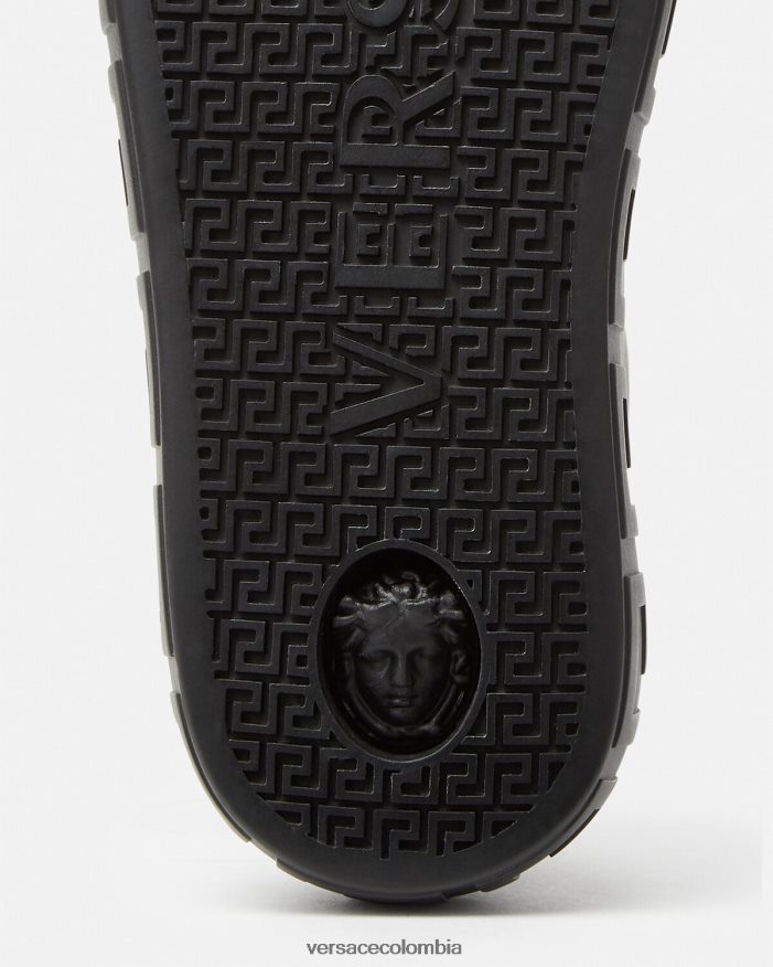hombres zapatillas con greca y tachuelas Versace negro 2RP40F1555 zapato