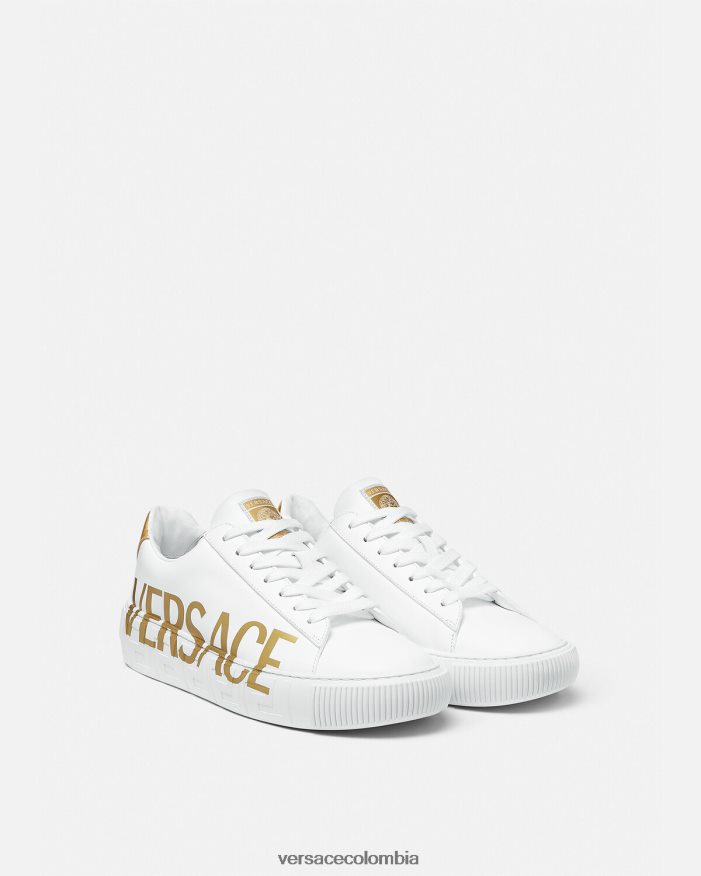 hombres zapatillas con logo Greca Versace Oro blanco 2RP40F1549 zapato