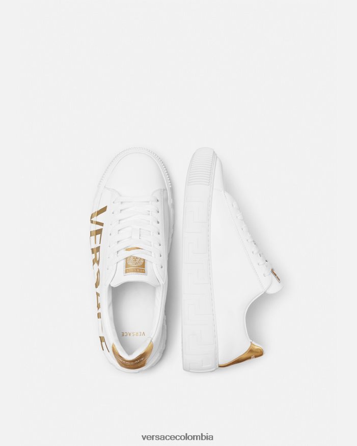 hombres zapatillas con logo Greca Versace Oro blanco 2RP40F1549 zapato