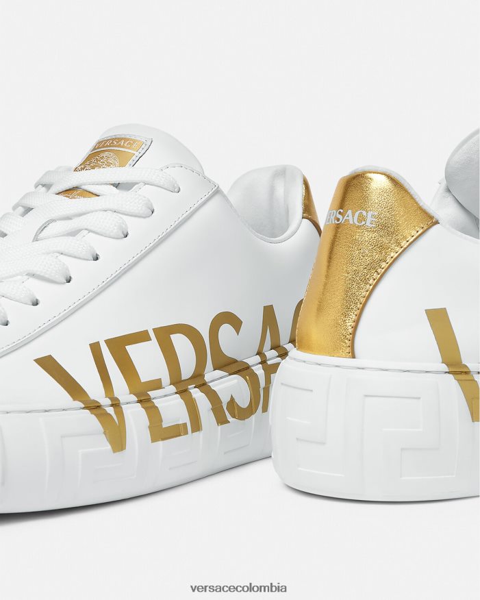 hombres zapatillas con logo Greca Versace Oro blanco 2RP40F1549 zapato