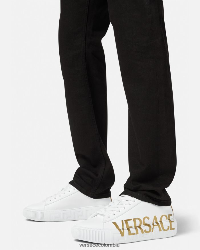 hombres zapatillas con logo Greca Versace Oro blanco 2RP40F1549 zapato